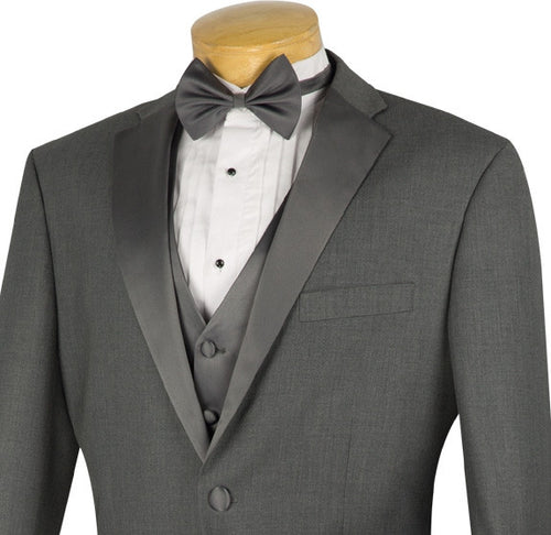 Vinci Regular Fit Tuxedo with Vest and Bow Tie (Gray)