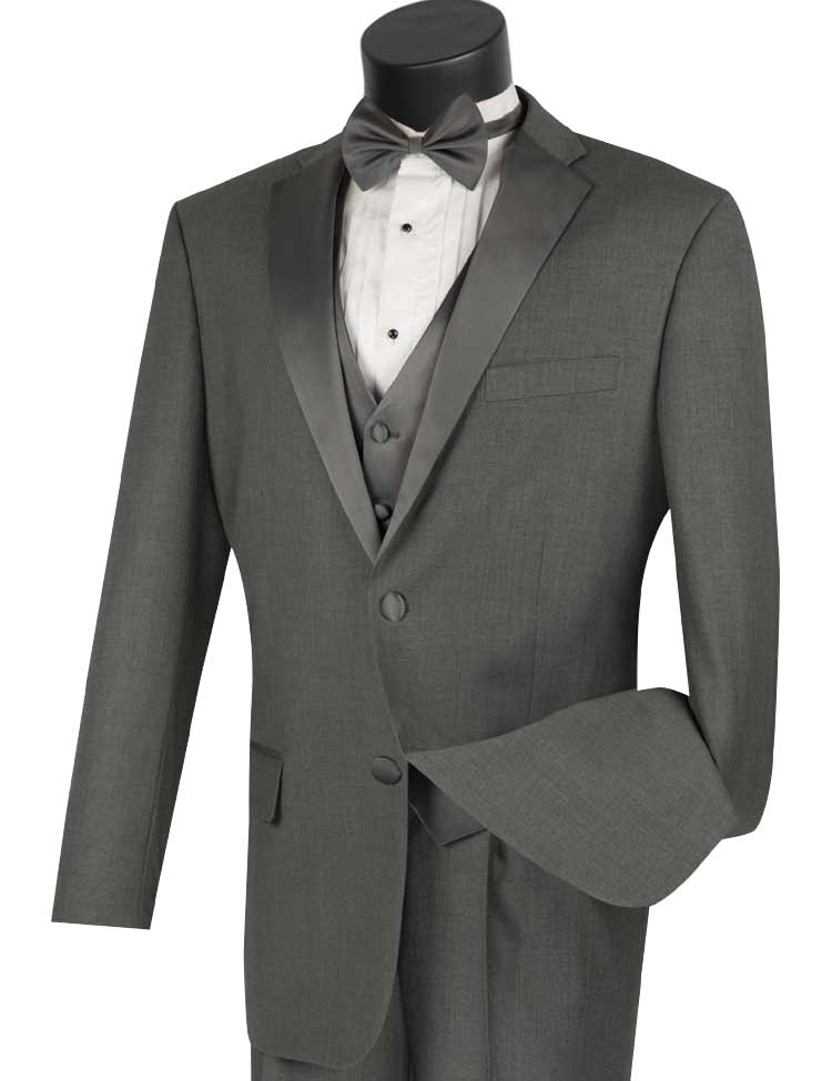 Vinci Regular Fit Tuxedo with Vest and Bow Tie (Gray)