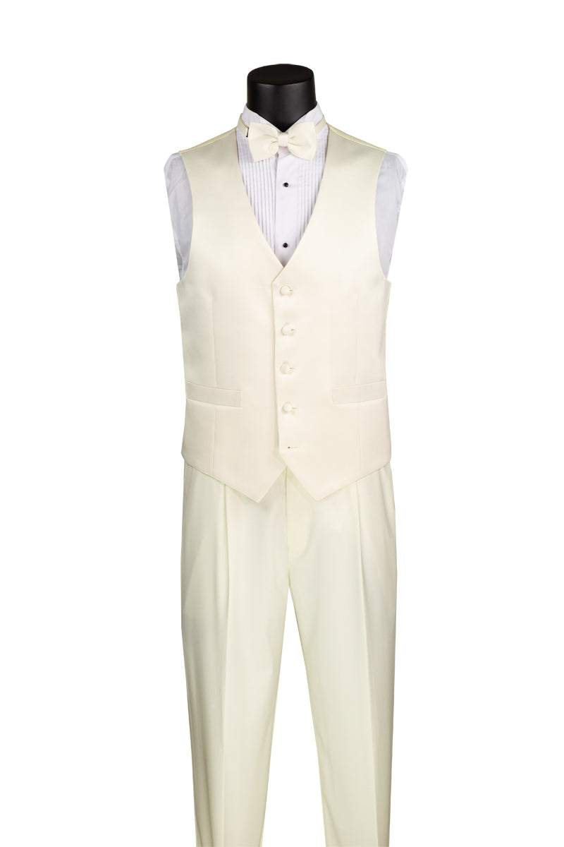 Vinci 3pc Regular Fit Tuxedo w/Matching Bow tie & Adjustable Waistband (Ivory)