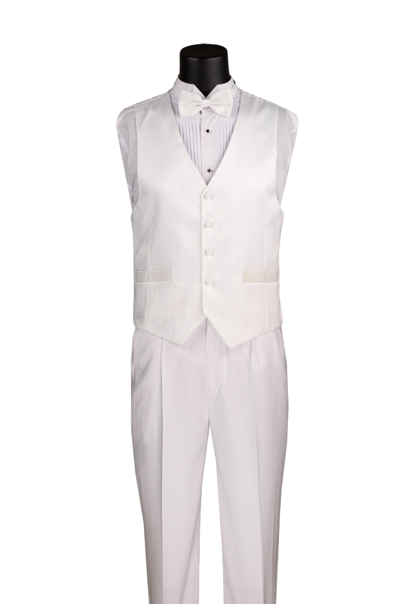 Vinci 3pc Regular Fit Tuxedo w/Matching Bow tie & Adjustable Waistband (White)