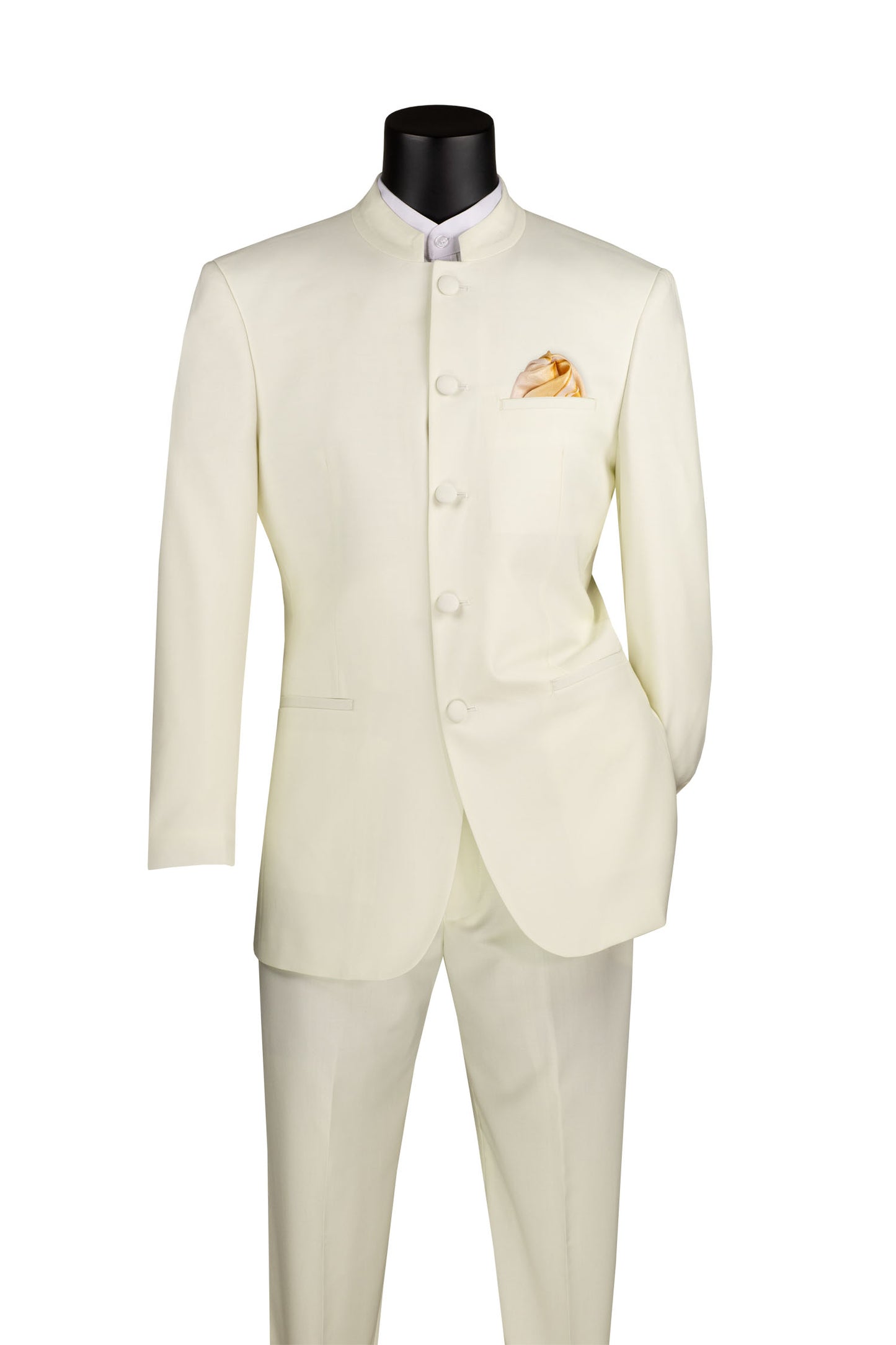 Vinci Classic Fit Banded Collar Suit (Ivory)