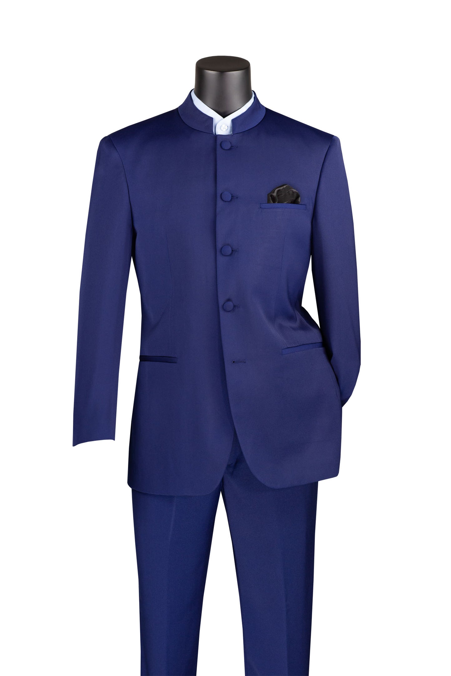 Vinci Classic Fit Banded Collar Suit (Navy)