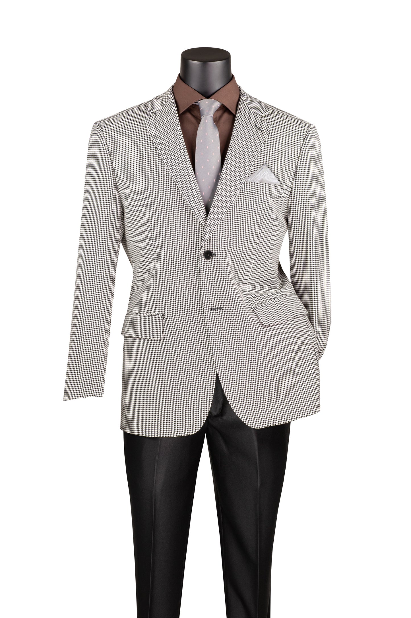 Vinci Modern Fit Houndstooth Pattern Sport Coat (Black)