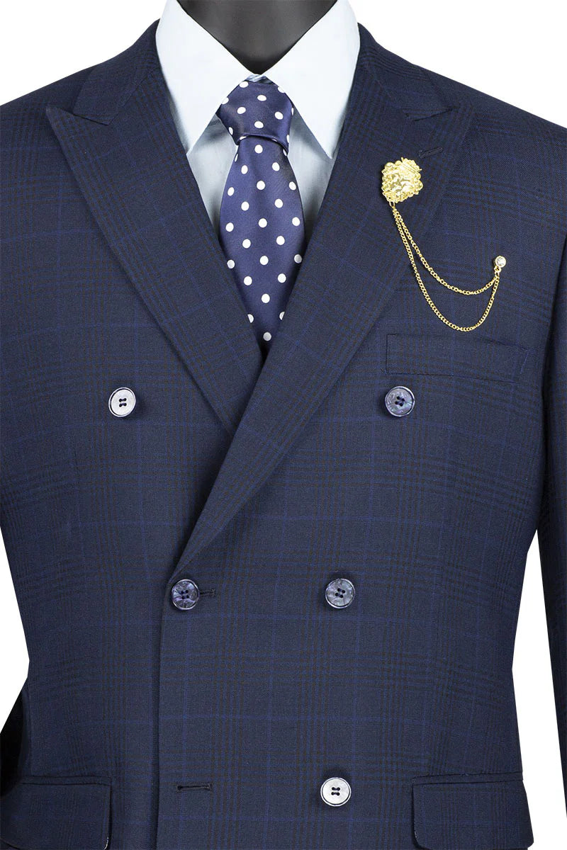 Vinci Classic Fit Executive Double Breasted Suit (Navy)