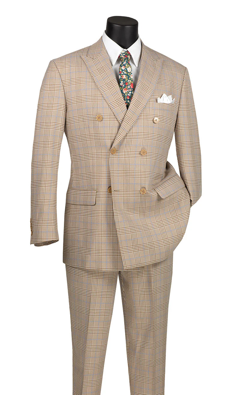 Vinci Classic Fit Executive Double Breasted Suit (Beige)