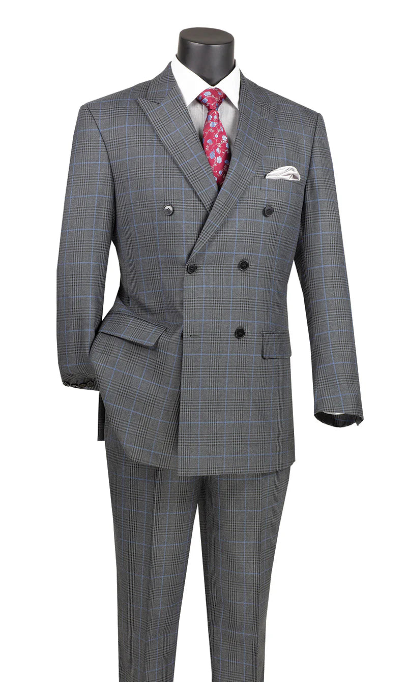 Vinci Classic Fit Executive Double Breasted Suit (Charcoal)