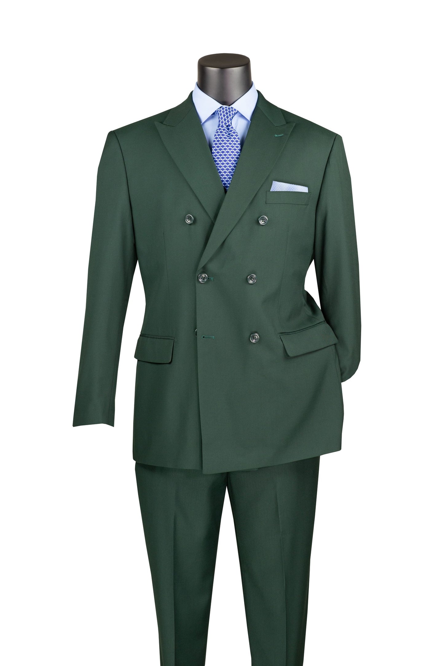 Vinci Classic Fit Double Breasted Suit w/Adjustable Waistband (Hunter Green)