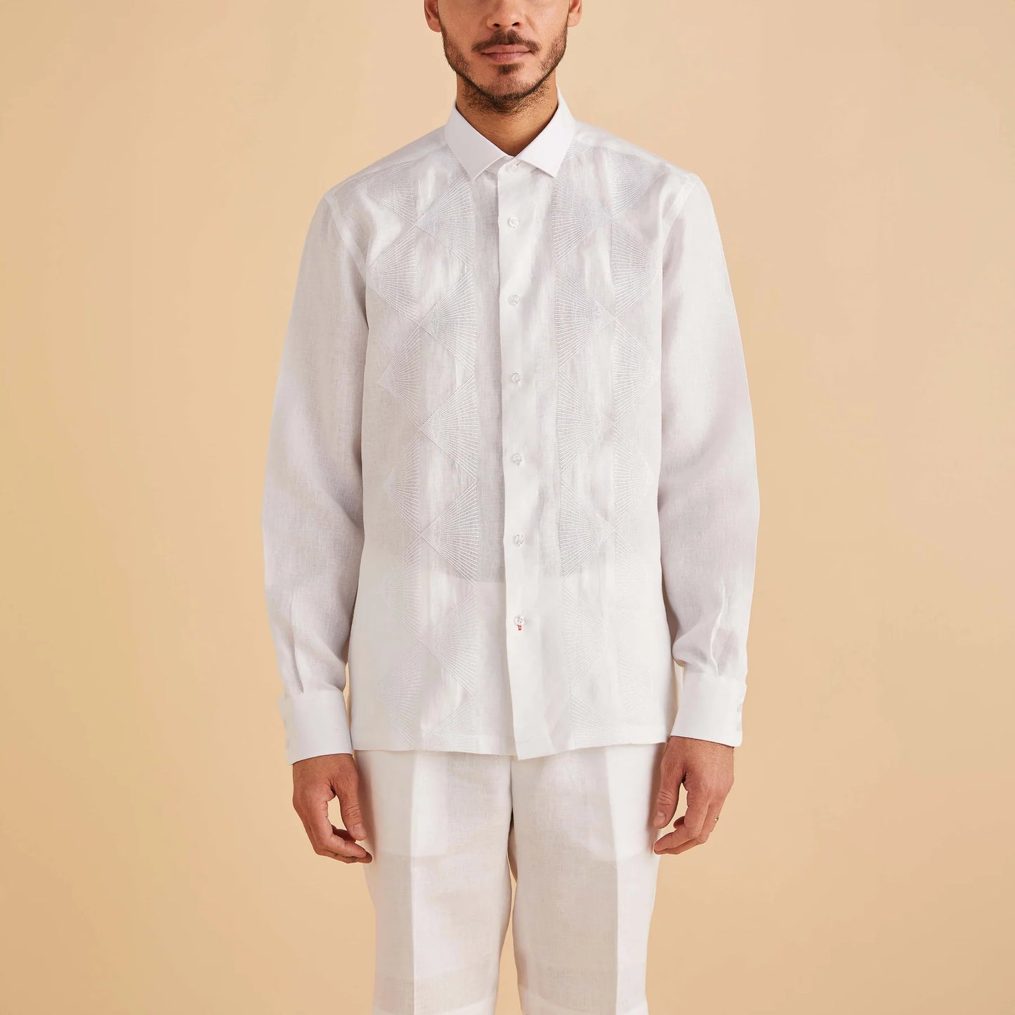 Inserch Long Sleeve Linen Embroidered Shirt