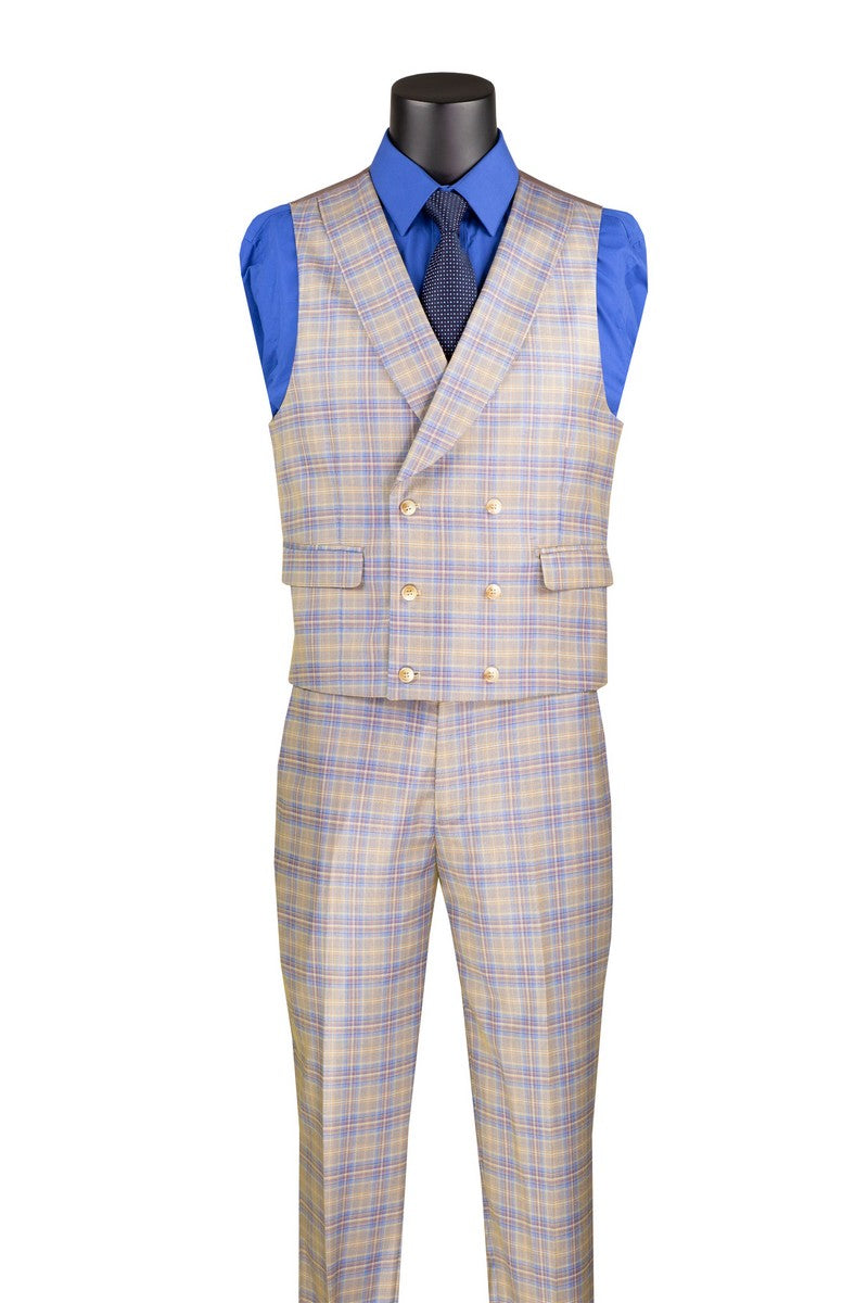 Vinci Modern Fit 3pc w/Peak Lapel DB Vest Suit (Blue)