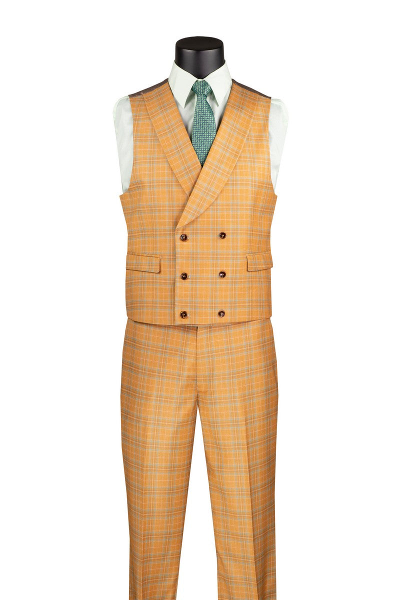 Vinci Modern Fit 3pc w/Peak Lapel DB Vest Suit (Orange)