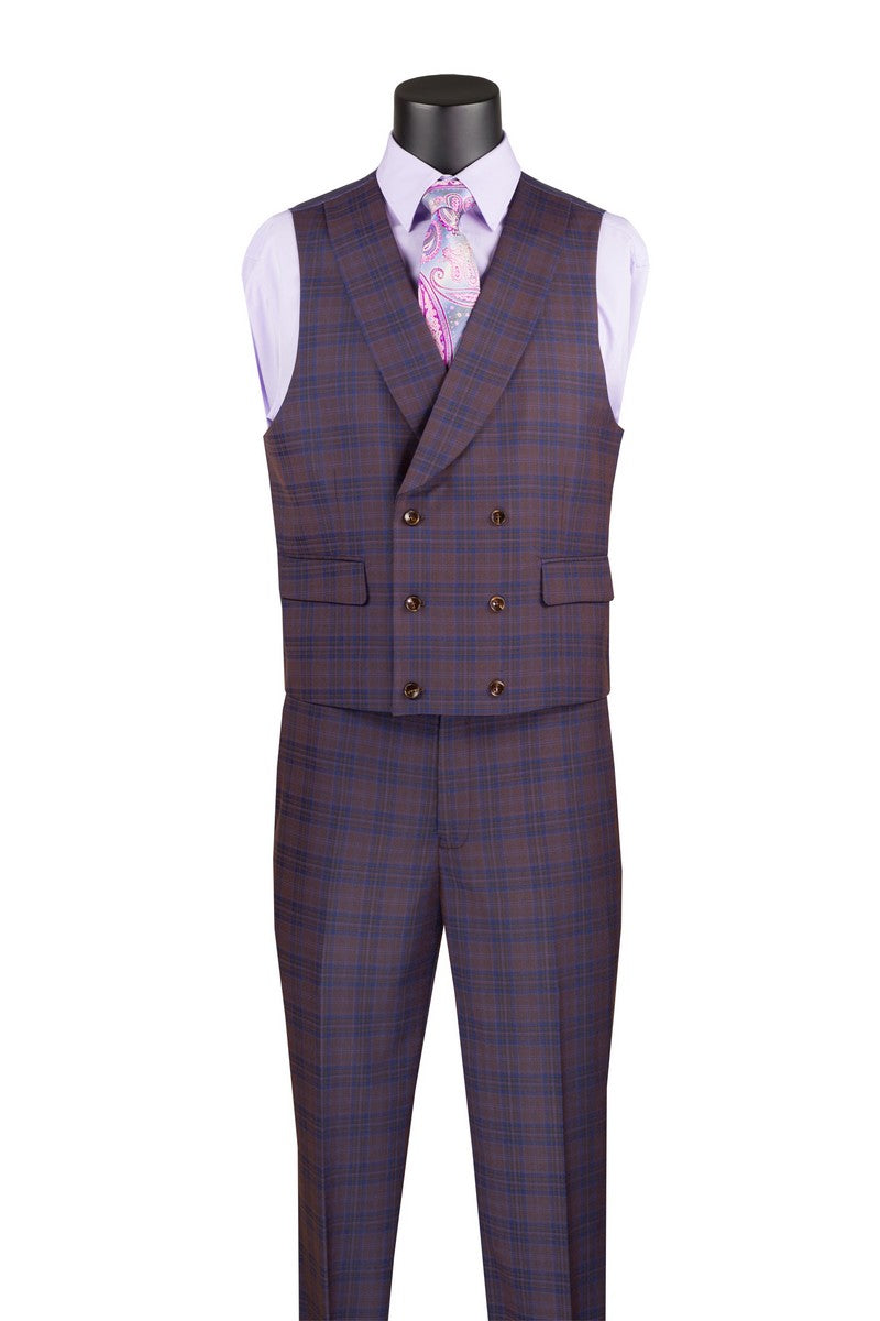 Vinci Modern Fit 3pc w/Peak Lapel DB Vest Suit (Purple)