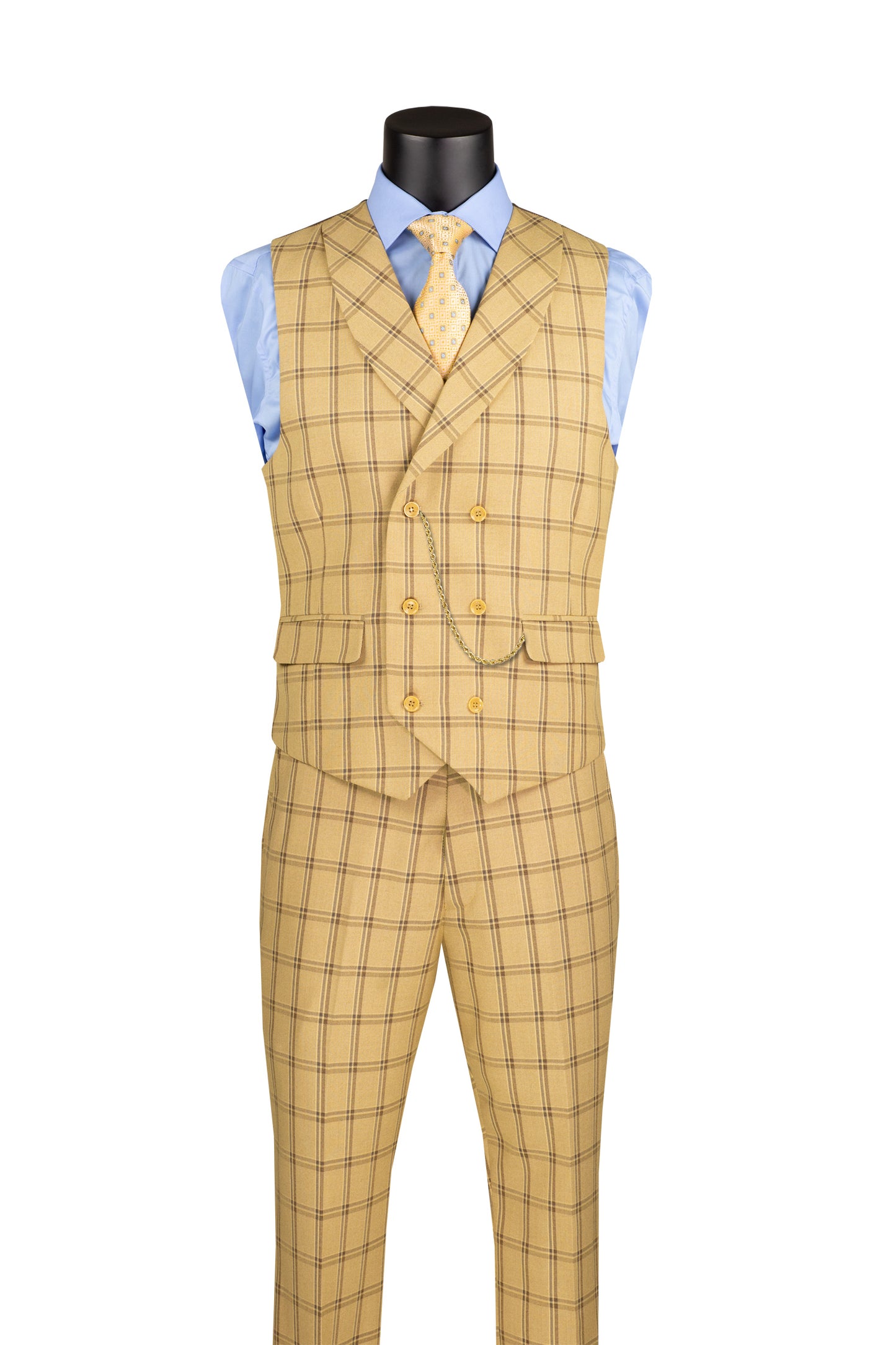 Vinci Modern Fit 3pc Notch Lapel w/DB Vest Suit (Tan)