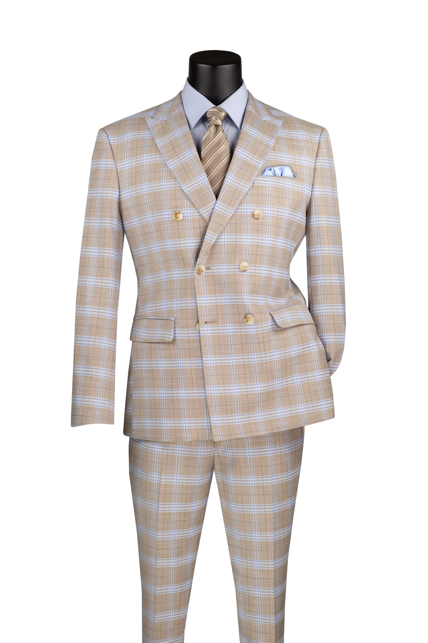 Vinci 2pc Slim Fit Double Breasted Windowpane Suit (Tan)