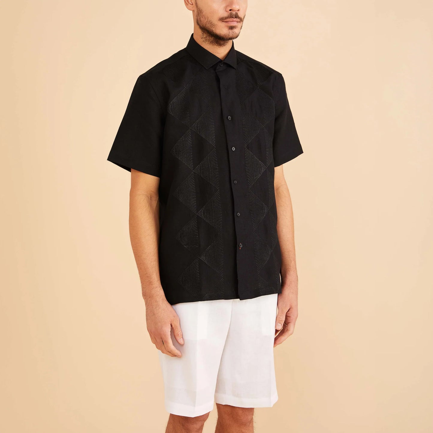 Inserch Short Sleeve Linen Embroidered Shirt