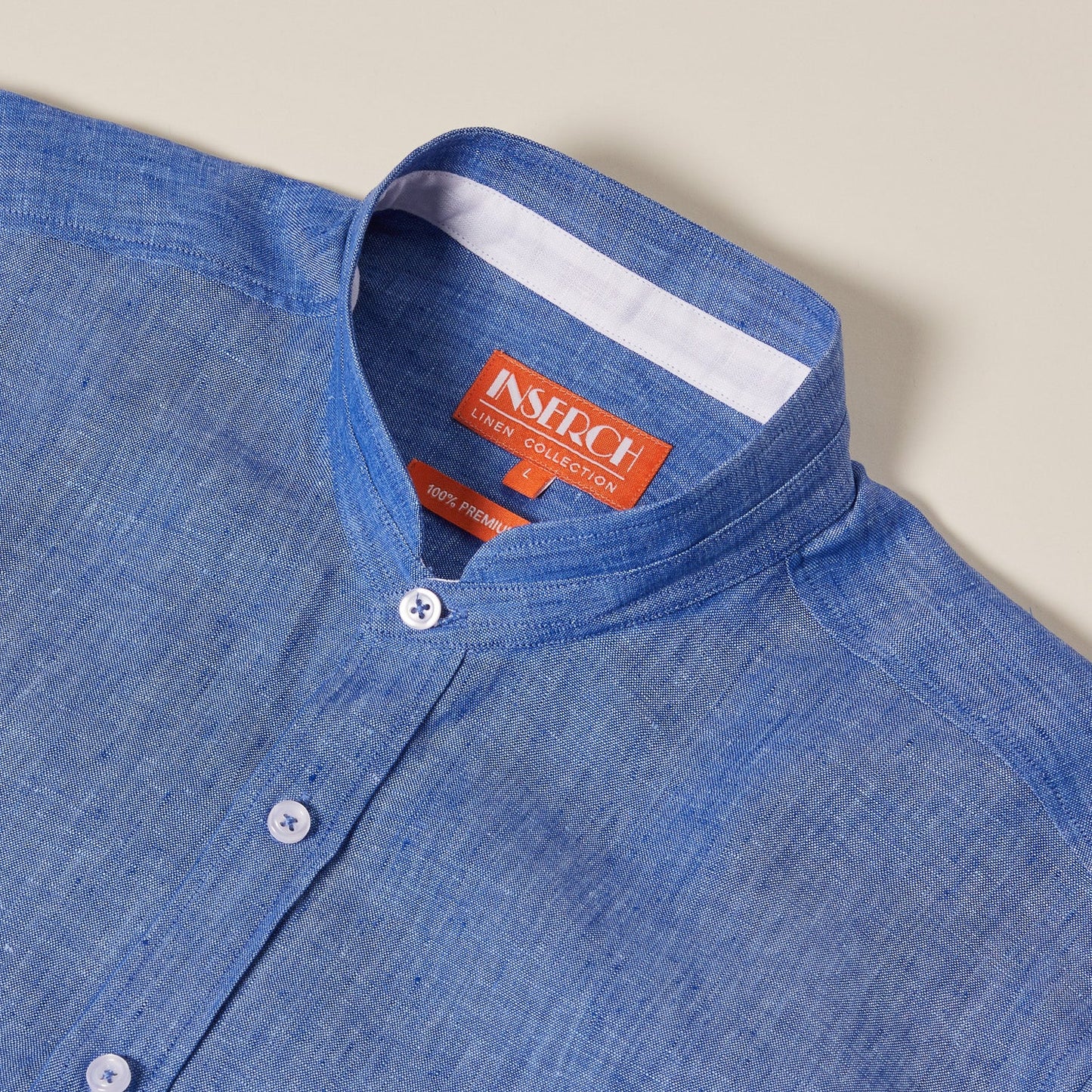 Inserch Short Sleeve Banded Collar Linen Shirt