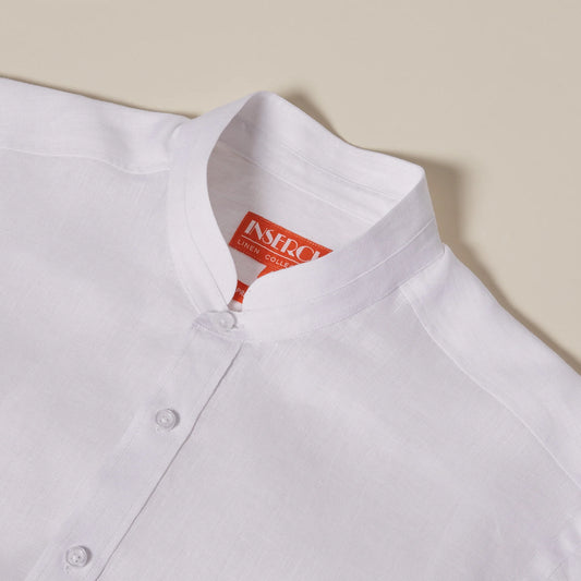 Inserch Short Sleeve Banded Collar Linen Shirt