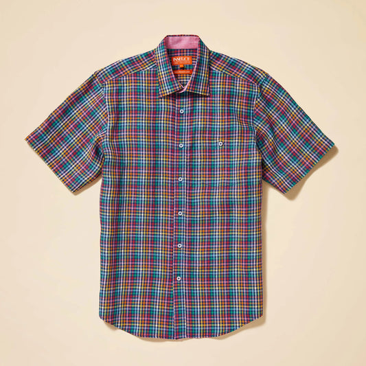 Inserch Short Sleeve Linen Gingham Shirt