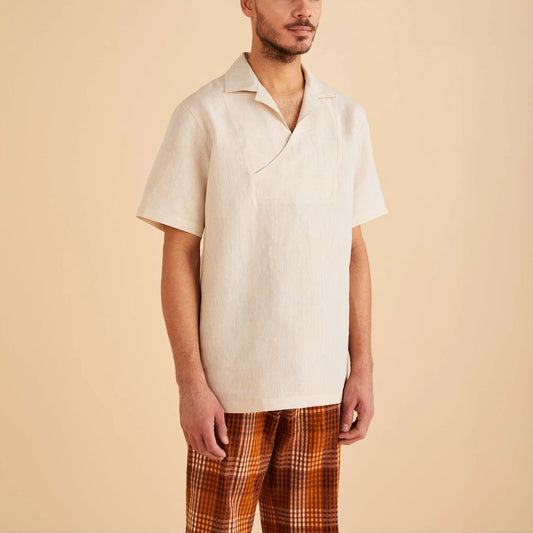 Inserch Short Sleeve Linen Pull Over Shirt