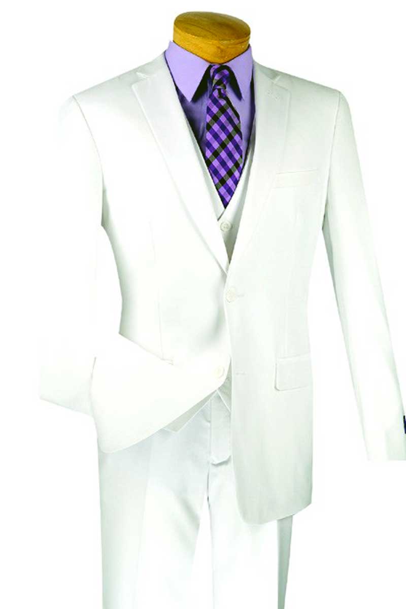 Vinci 3pc Slim Fit Single Breasted 2 button Suit (White)