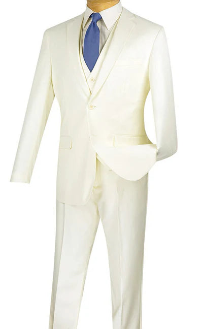 Vinci 3pc Slim Fit Single Breasted 2 button Suit (Ivory)