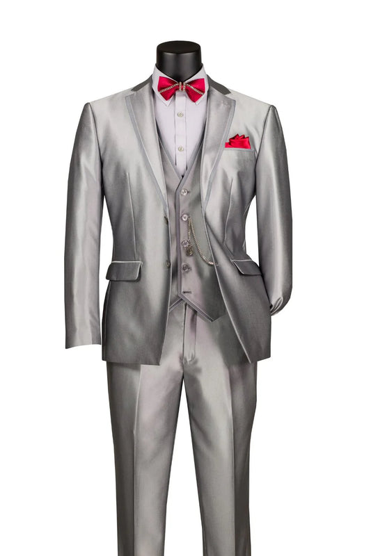 Vinci 3pc Slim Fit Satin Suit (Silver)