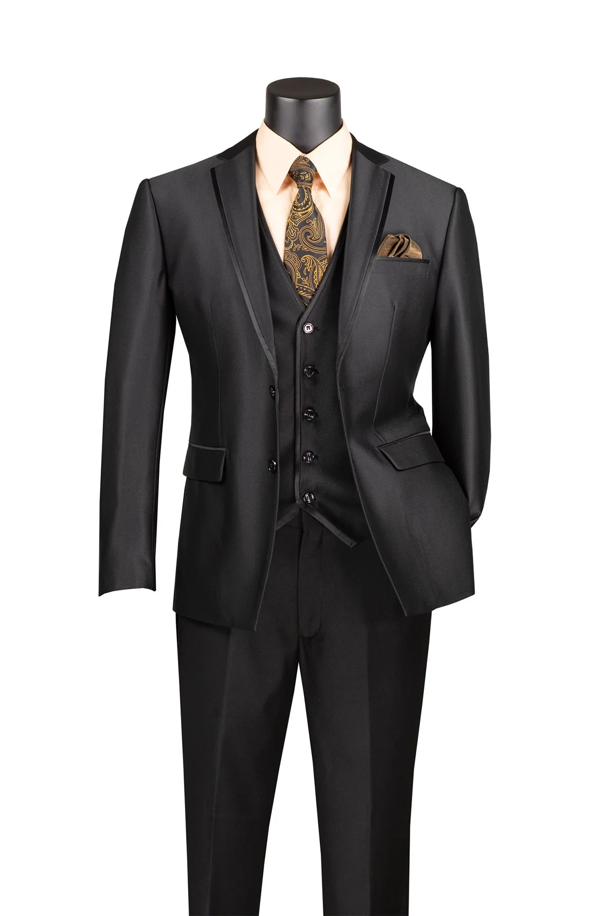 Vinci 3pc Slim Fit Satin Suit (Black)