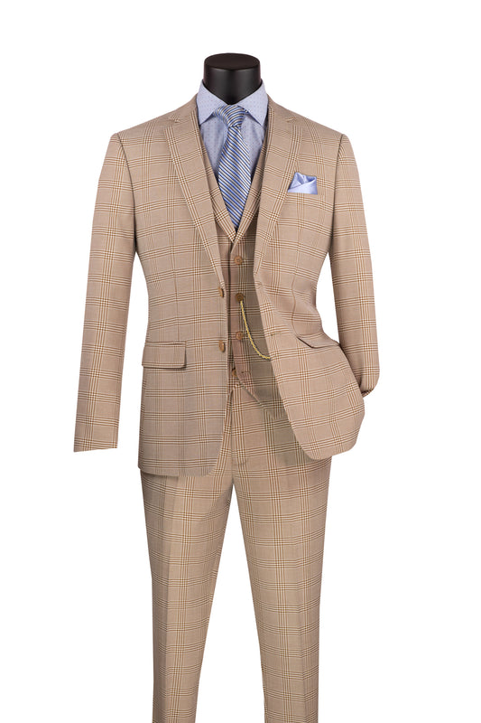 Vinci 3pc Slim Fit w/Stretch Arm Hole Suit (Beige)