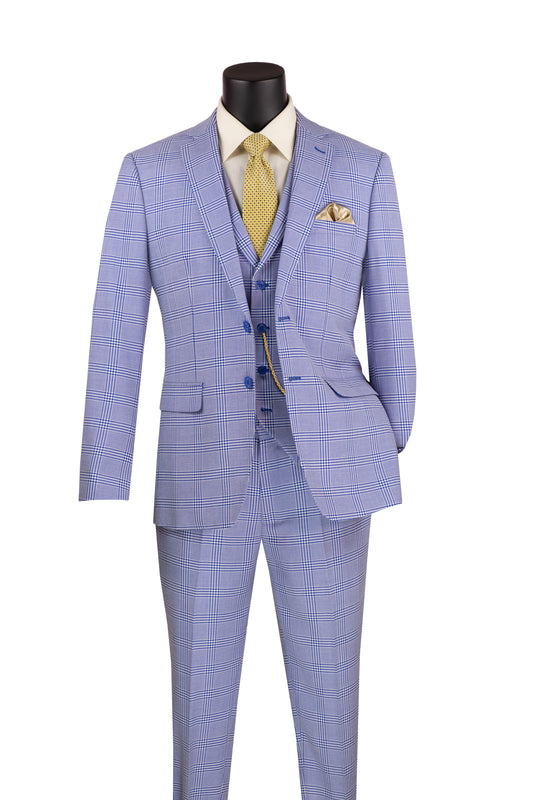 Vinci 3pc Slim Fit w/Stretch Arm Hole Suit (Sky Blue)