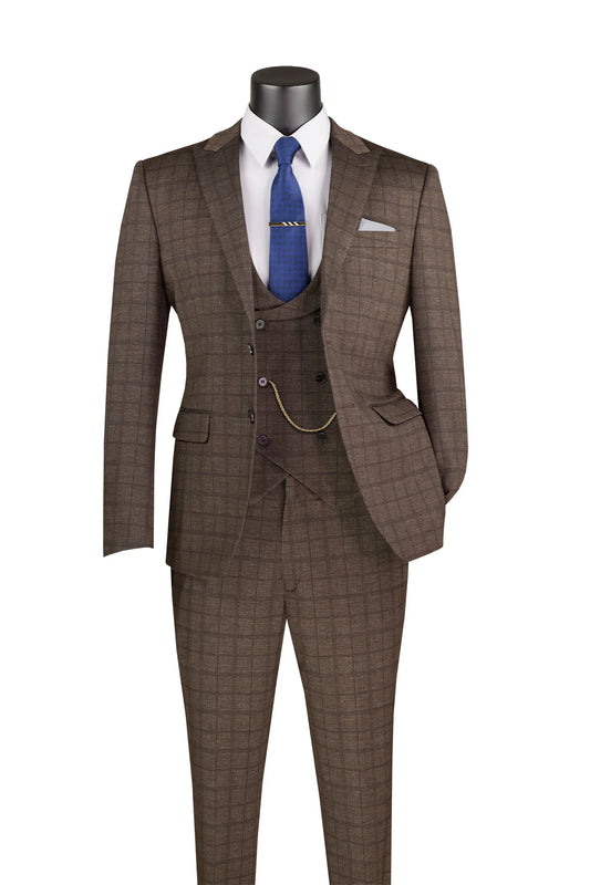 Vinci 3pc Slim Fit Super Stretch Suit (Brown)