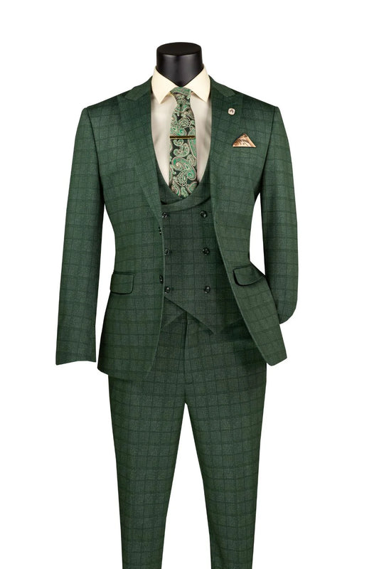 Vinci 3pc Slim Fit Super Stretch Suit (Green)