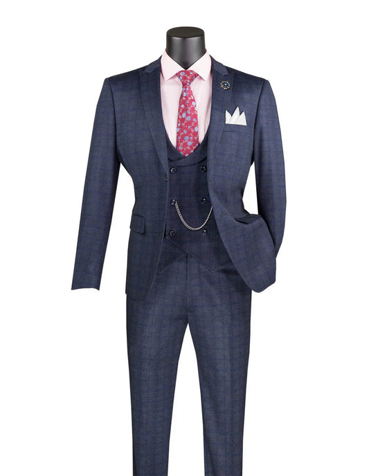 Vinci 3pc Slim Fit Super Stretch Suit (Navy)