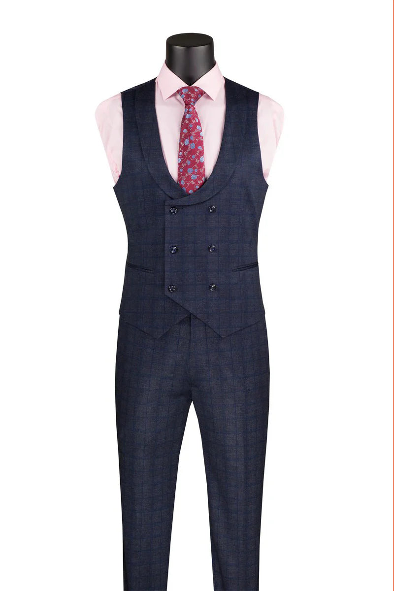 Vinci 3pc Slim Fit Super Stretch Glen Plaid Suit (Navy)