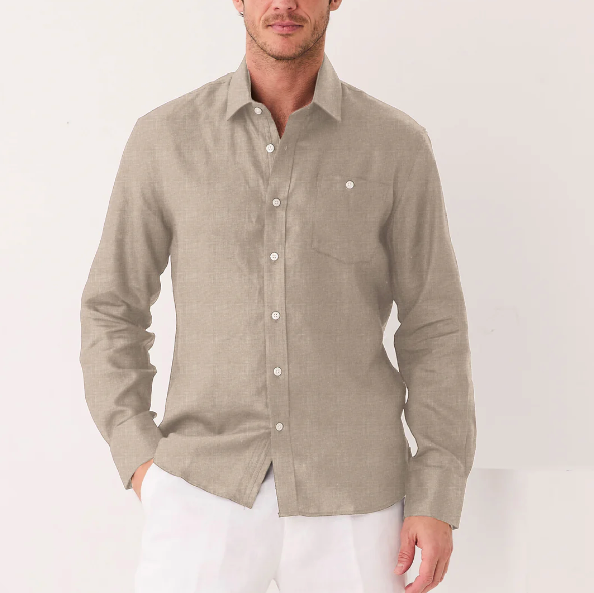 Inserch Long Sleeve Modern Fit Linen Shirt