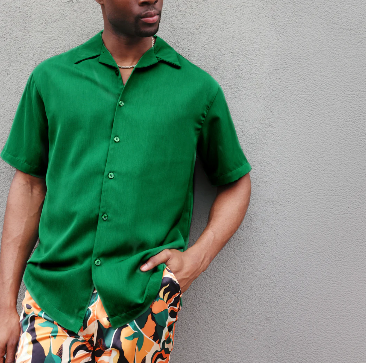 Inserch Crepe Camp Collar Shirt (Emerald)