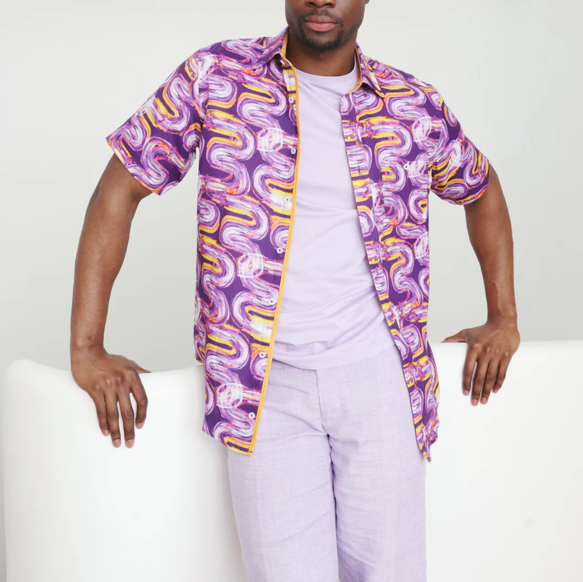 Inserch Short Sleeve Optic Wave Linen Shirt