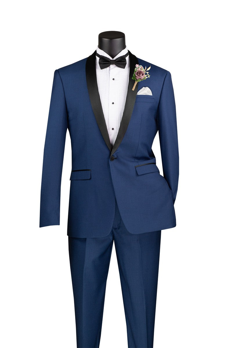 Vinci 2pc Slim Fit Narrow Shawl Lapel Tuxedo (Blue)