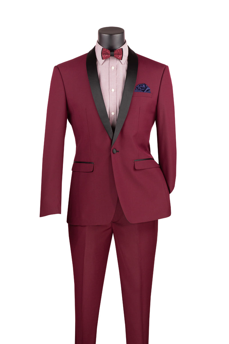Vinci 2pc Slim Fit Narrow Shawl Lapel Tuxedo (Burgundy)