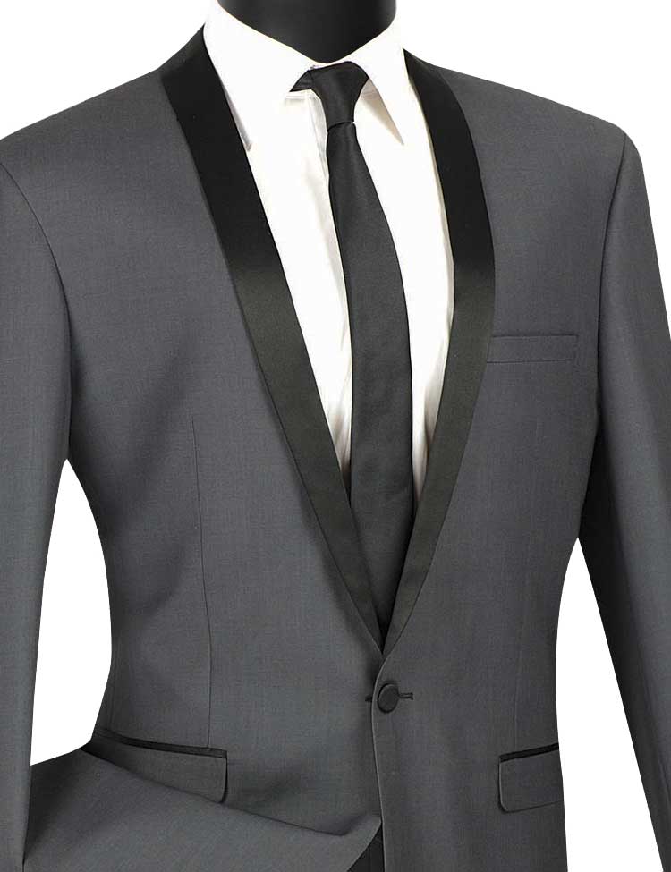 Vinci 2pc Slim Fit Narrow Shawl Lapel Tuxedo (Heather Grey)
