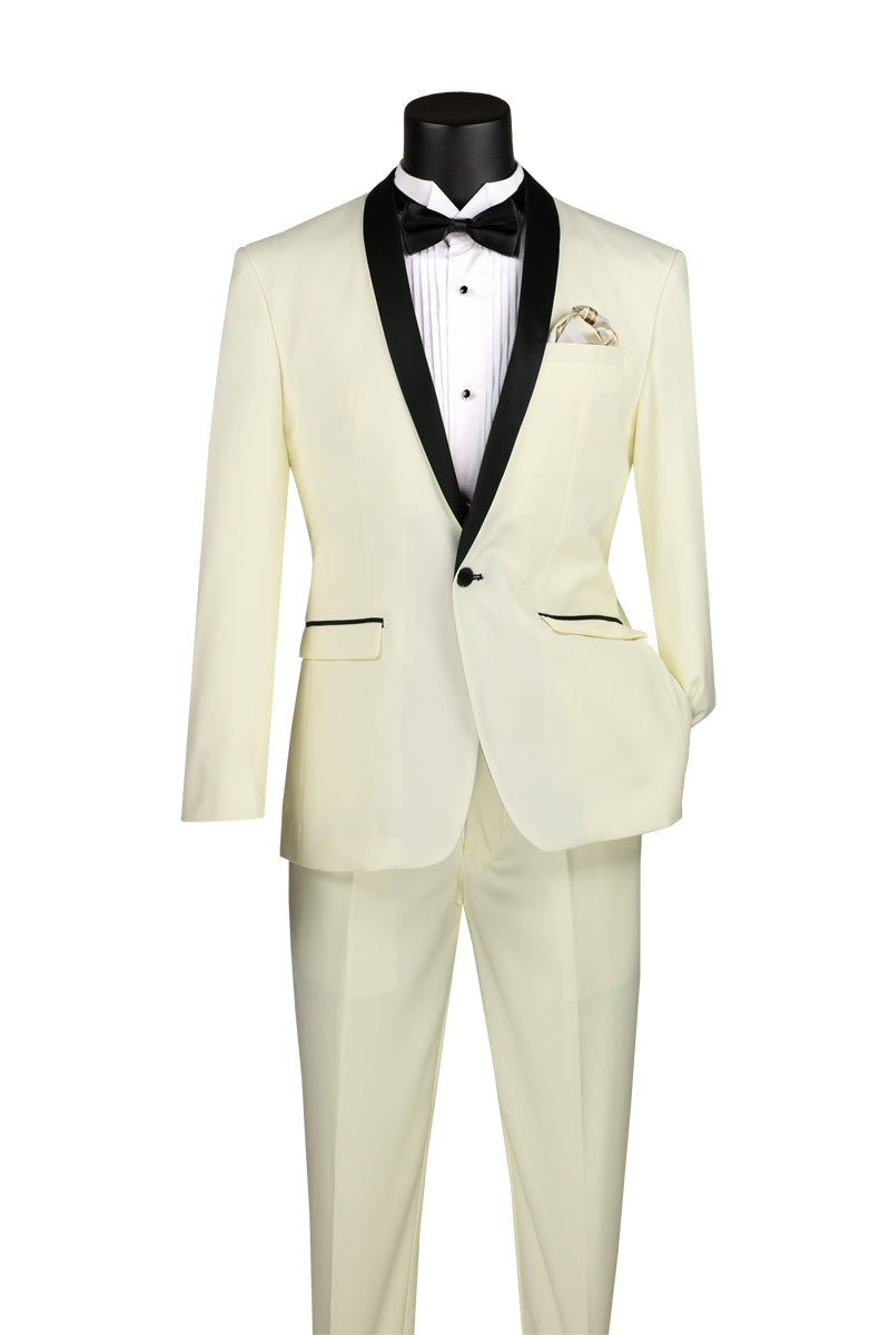 Vinci 2pc Slim Fit Narrow Shawl Lapel Tuxedo (Ivory)