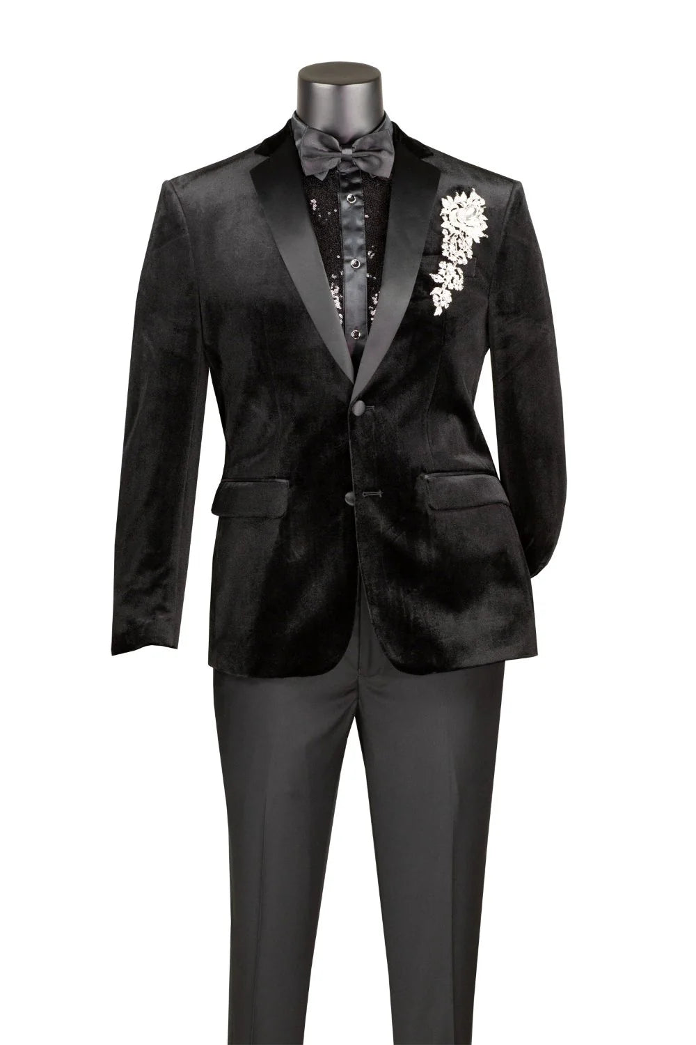 Vinci 2pc Velvet Slim Fit Tuxedo (Black)