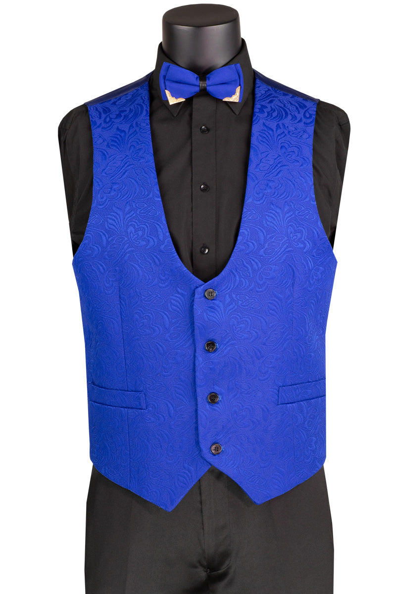 Vinci Slim Fit Vested Jacquard Fabric 1 Button Fashion Tuxedo (Royal)