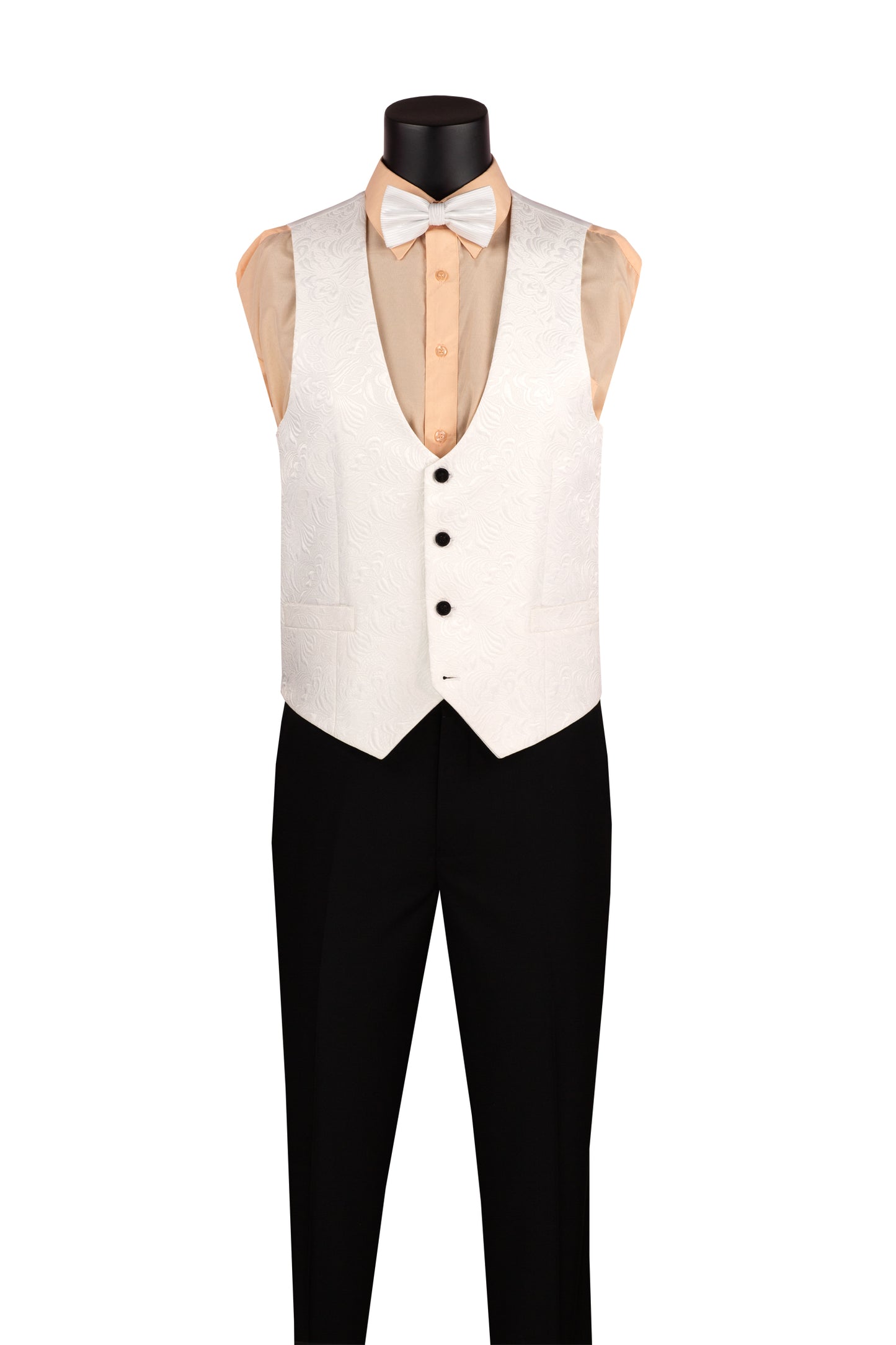 Vinci Slim Fit Vested Jacquard Fabric 1 Button Fashion Tuxedo (White)