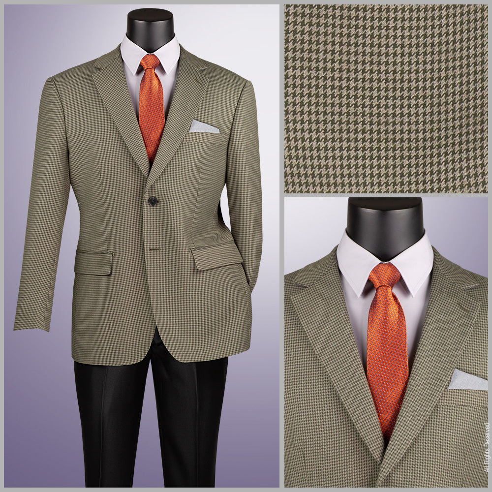 Vinci Modern Fit Houndstooth Pattern Sport Coat (Olive)
