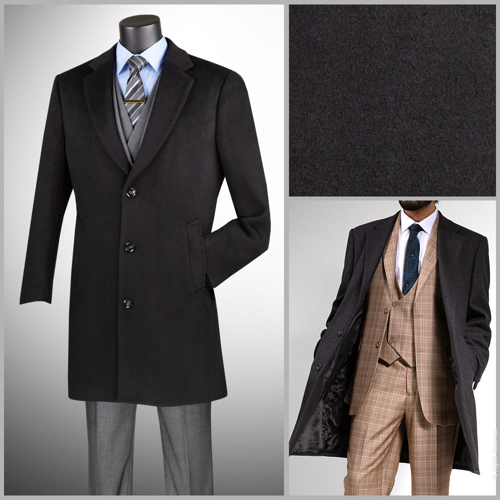 Vinci Regular Fit 38" Top Coat (Black)