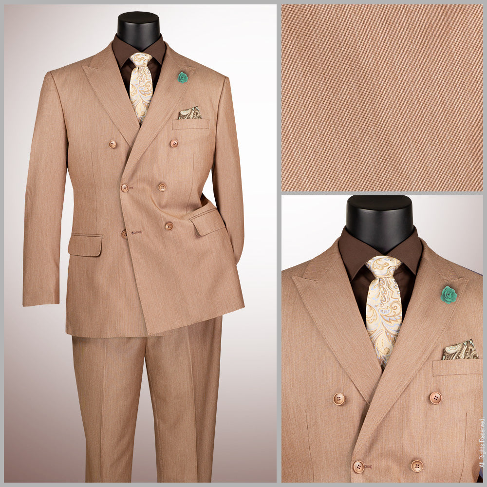 Vinci Classic Fit Double Breasted Suit w/Adjustable Waistband (Mocha)