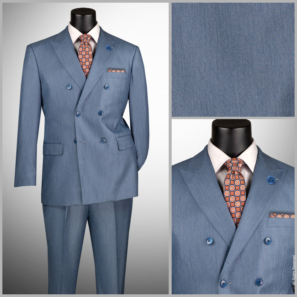 Vinci Classic Fit Double Breasted Suit w/Adjustable Waistband (Smoke Blue)