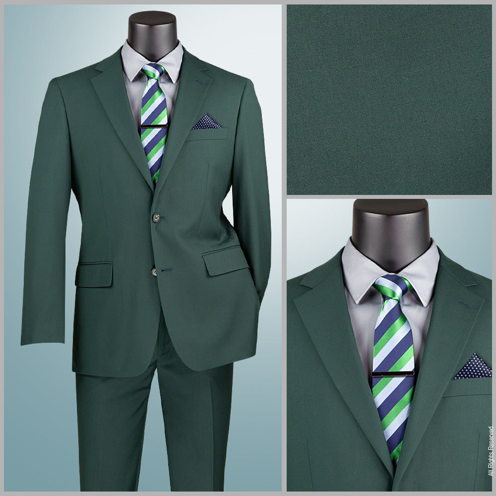 Vinci Executive 2pc Notch Lapel Regular Fit with 2″ Adjustable Waist Band Suit (Hunter Green)