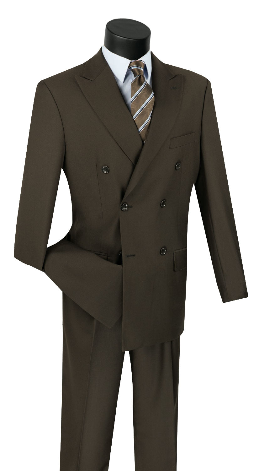 Vinci Classic Fit Double Breasted Suit w/Adjustable Waistband (Brown)