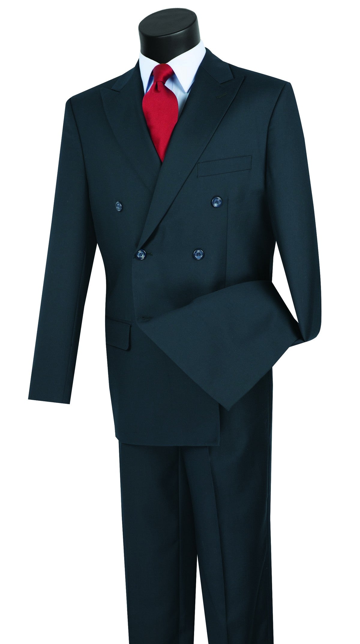 Vinci Classic Fit Double Breasted Suit w/Adjustable Waistband (Navy)