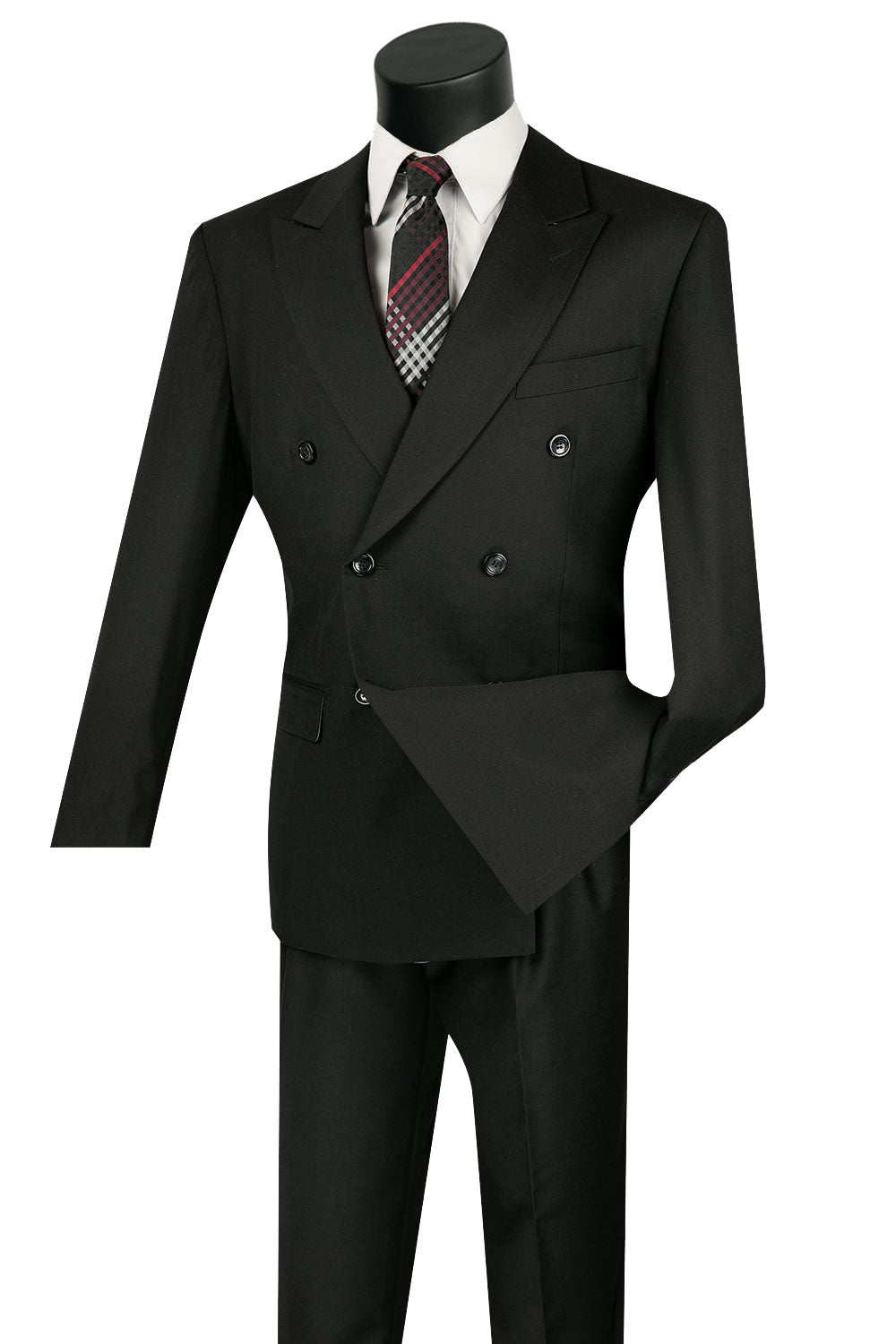 Vinci Classic Fit Double Breasted Suit w/Adjustable Waistband (Black)